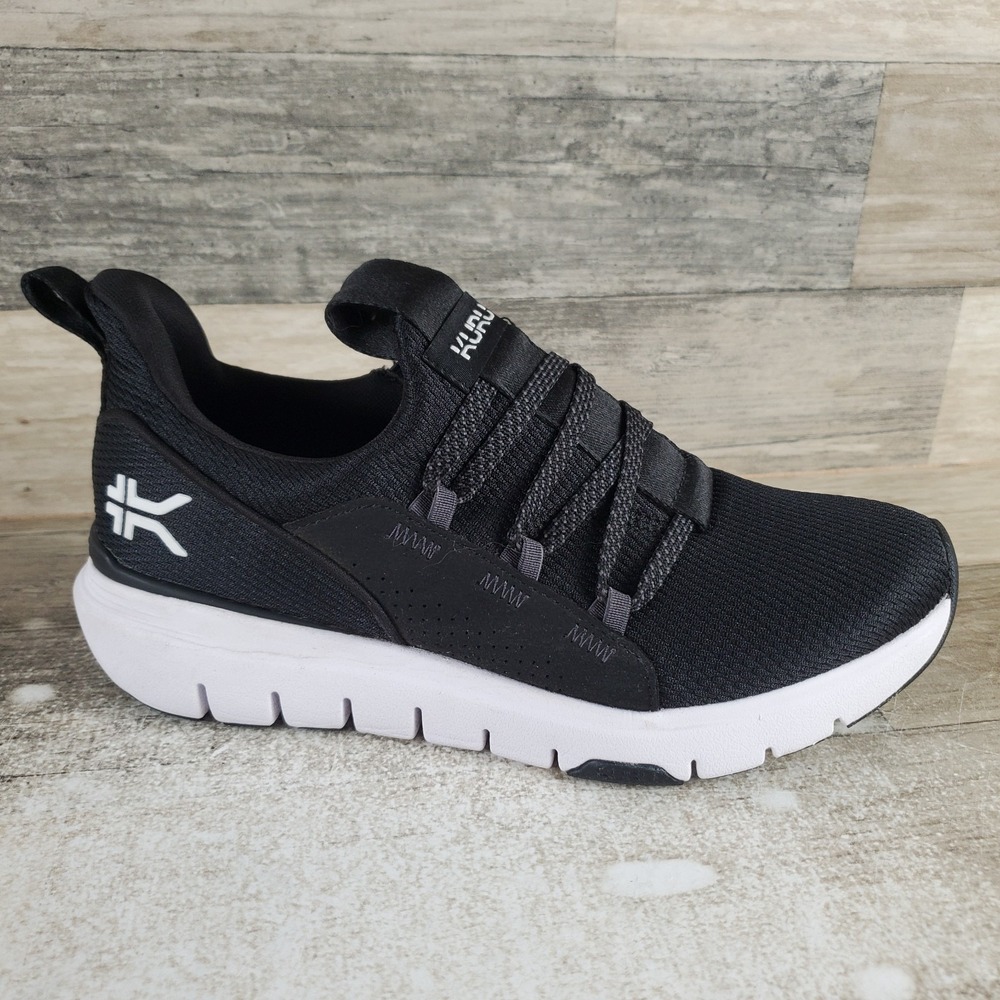 KURU FLEX Womens Shoes Sz 6.5 M Running Jet Black Bright White Slip On Sneakers